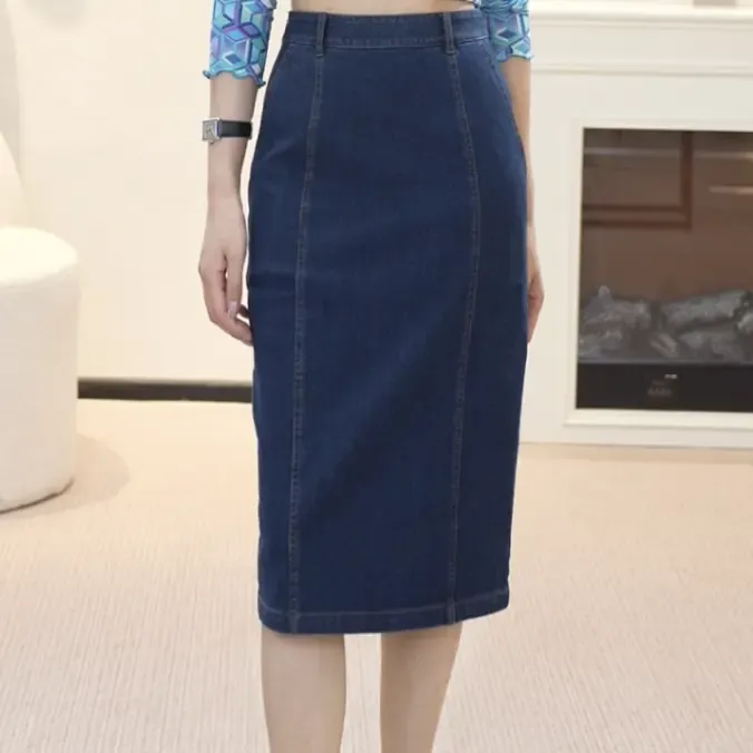 GIRDEAR/哥弟夏季遮肉显瘦新款气质复古时女士夏季绿色复古牛仔裙