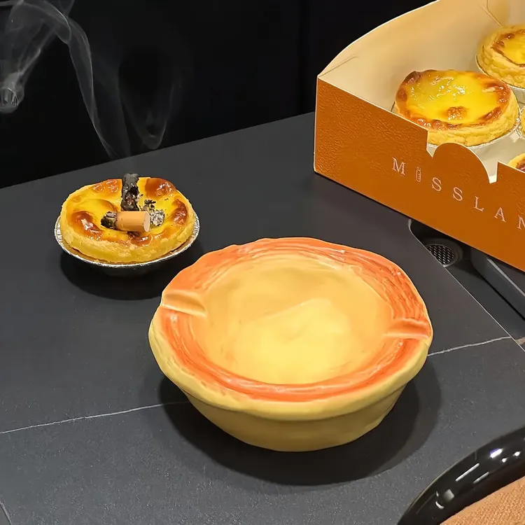 创意可爱搞怪蛋挞烟灰缸高级感防飞灰适合桌面家用办公室装饰摆件