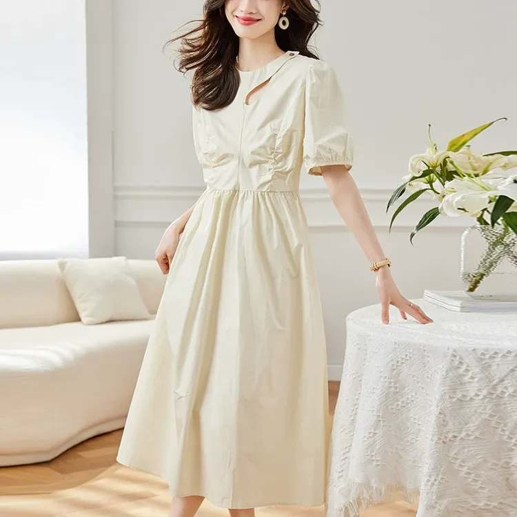 收腰显瘦连衣裙茧时尚棉2025夏季新款设计感小众纯棉中长裙子