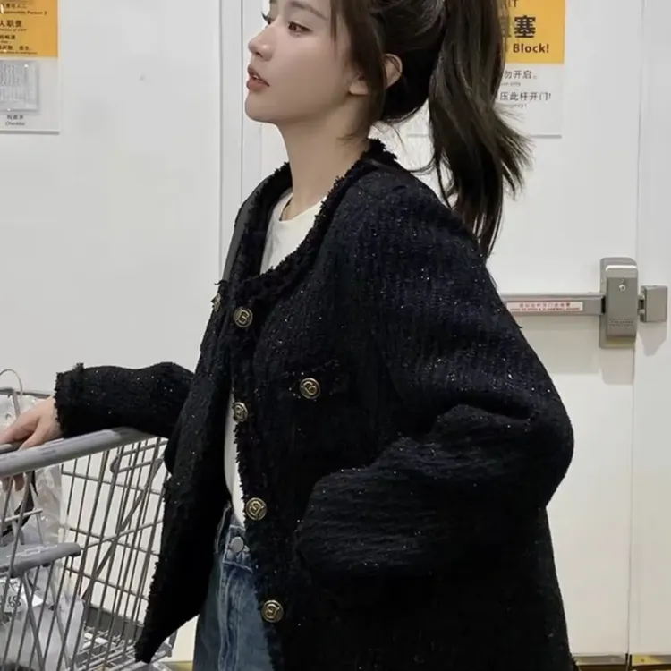 加肥加长加大韩系羊毛小香风外套遮肉显瘦洋气百搭