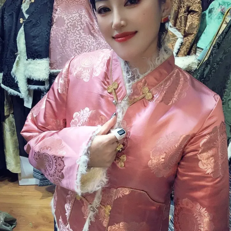 长袖短款加绒藏式棉衣边子人造毛保暖上衣