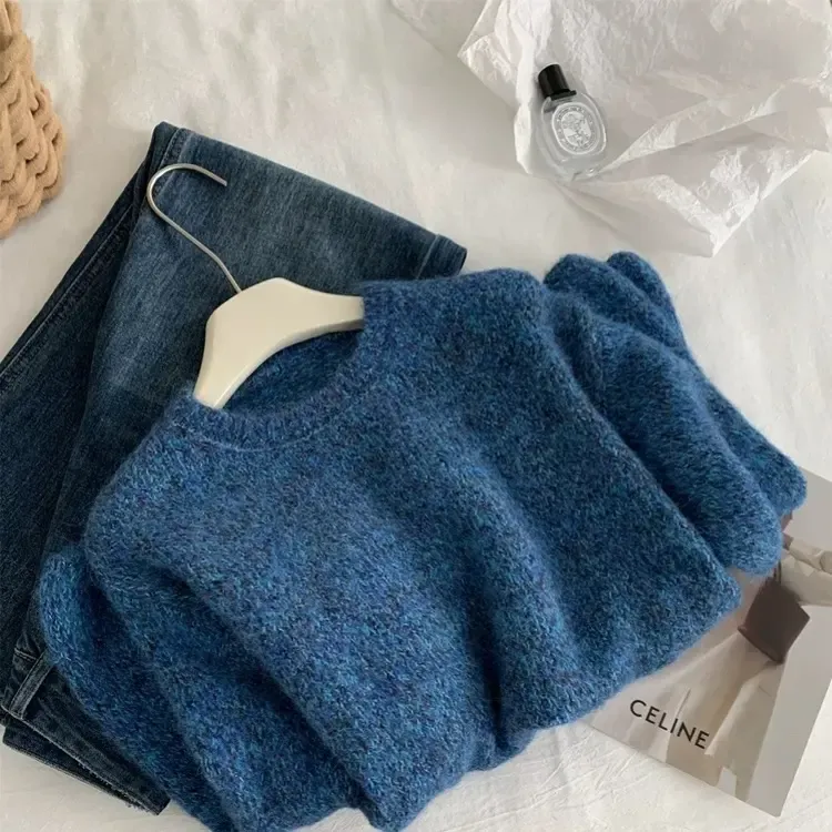 【蓝眼泪】100绵羊毛半高领花纱套头针织衫