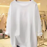 （露哥专属）圆领简约遮臀长袖T恤长袖t恤宽松大版白色印花宽松型