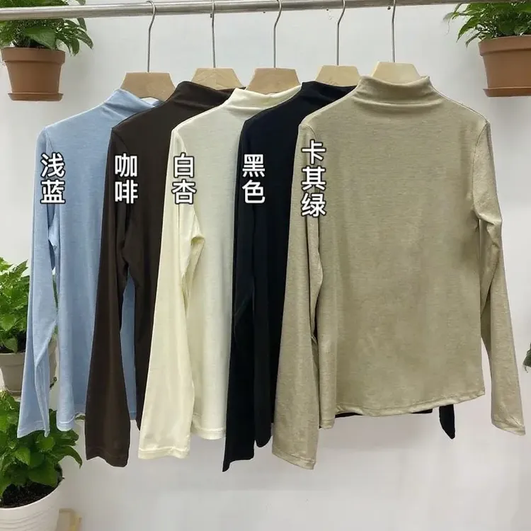 半高领长袖纯色羊毛打底衫女秋冬宽松打底衫女内搭大码胖mm遮肉