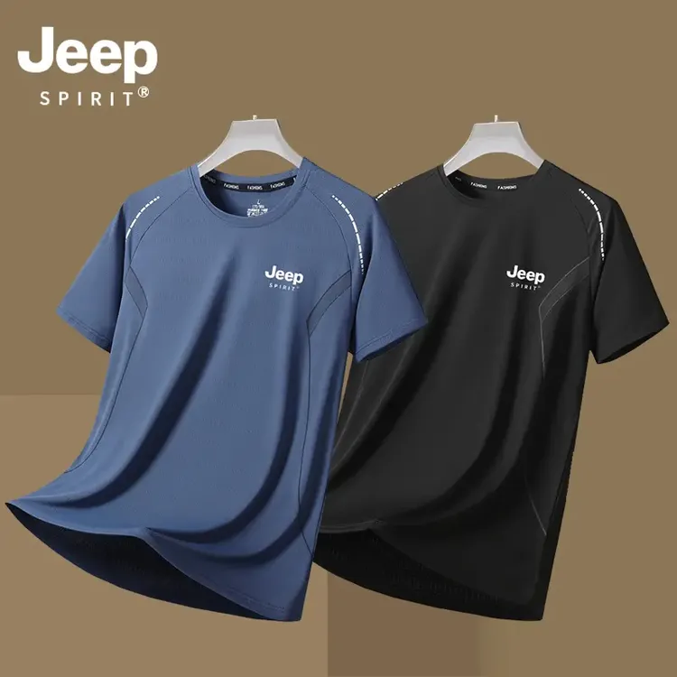 Jeepspirit吉普夏季新款冰丝短袖T恤户外运动健身透气圆领宽松男