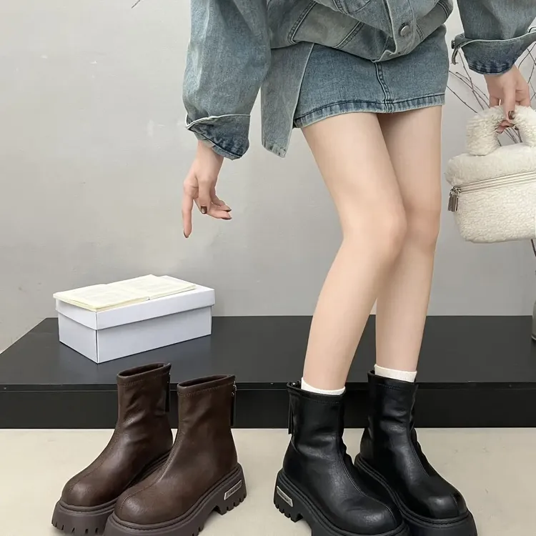 【A107】加绒冬季法式英伦风秋冬秋季常规款马丁靴胶粘仙女风纯色