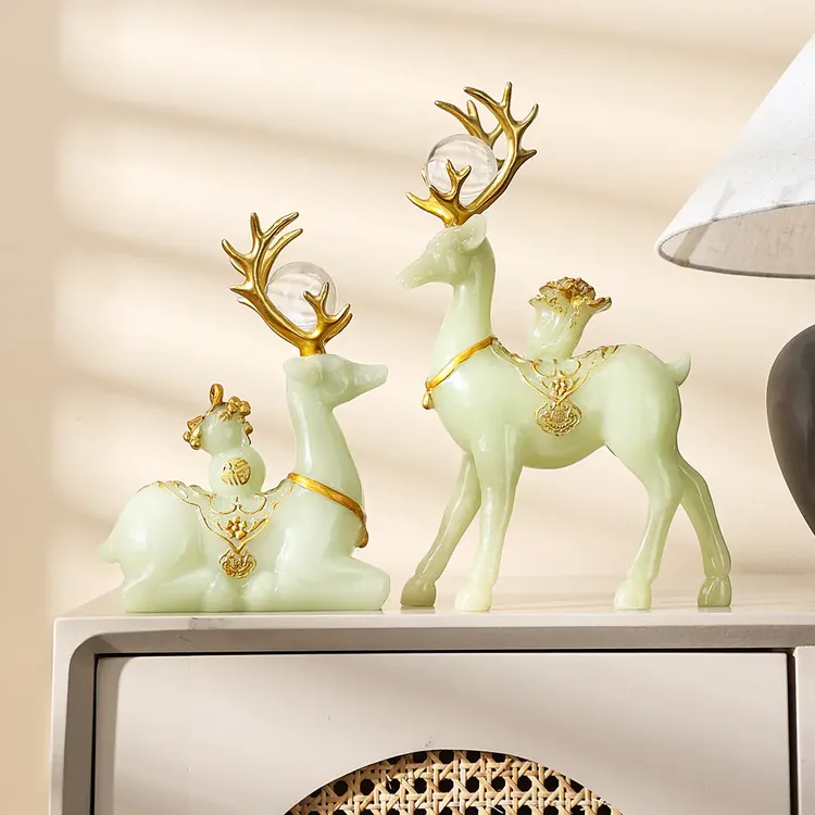 新款招财福鹿摆件客厅玄关电视柜酒柜乔迁新居高档装饰品送礼
