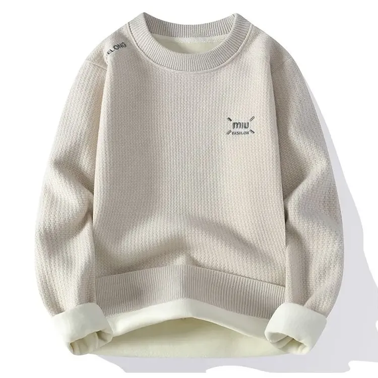 秋冬一体绒针织衫男士加绒加厚圆领宽松保暖打底毛衣休闲