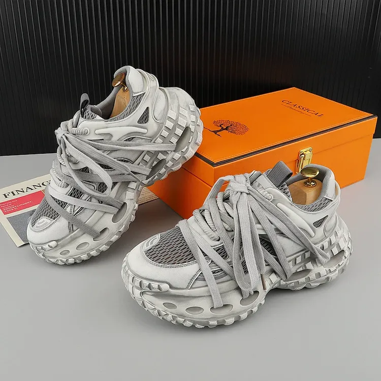 欧洲站做旧复古厚底老爹鞋男时尚百透气网面运动鞋个性潮流休闲鞋