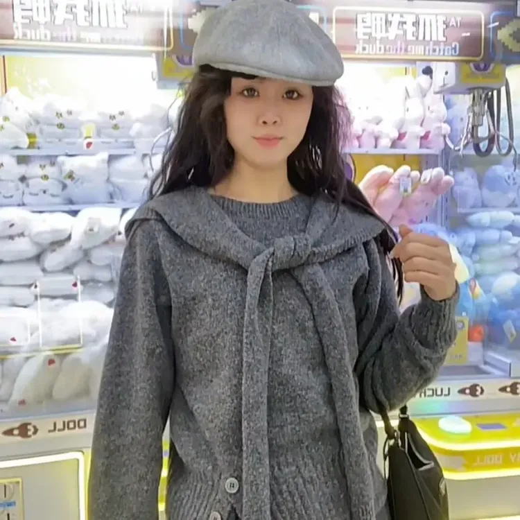 JYBD绵羊毛高级感绵披肩设计女式秋冬针织衫上衣