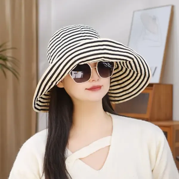 韩版夏季户外出游时尚百搭条纹大帽檐帽子渔夫帽女ins可卷遮阳帽