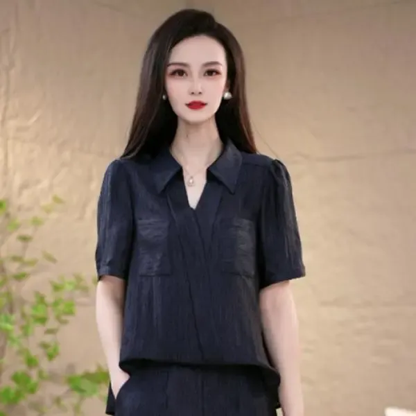 夏季简约时尚减龄气质优雅套装两件套显瘦洋气休闲韩版阔腿短袖1