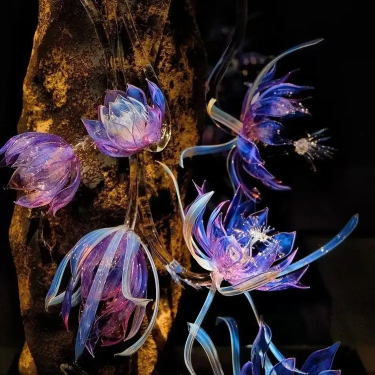 非遗琉璃昙花摆件精美纯手工彩色个性立体