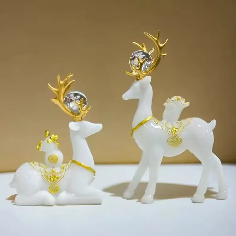 新款大号仿白玉麋鹿摆件对鹿简约玄关家居摆件电视柜酒柜装饰品