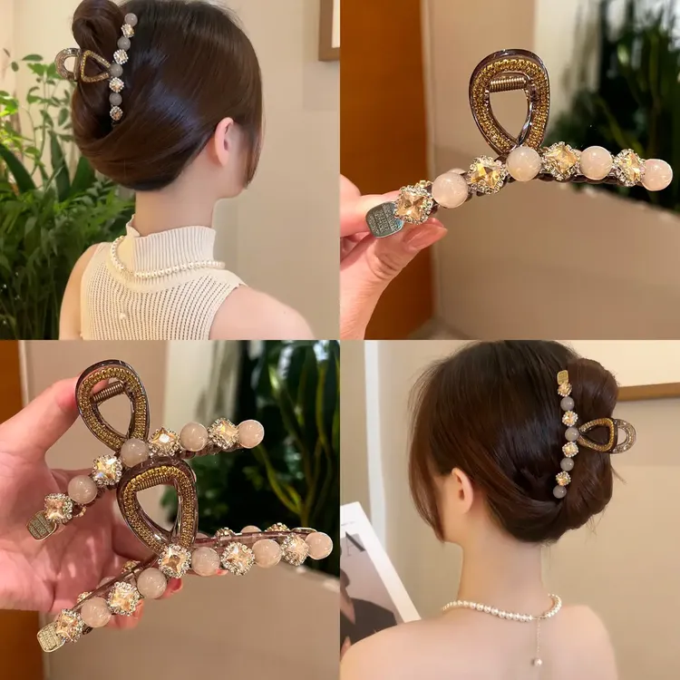 猫眼贝珠小方糖砖抓夹气质轻奢时尚简约重工优雅发饰网红女发饰