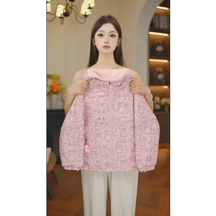 女童外套秋冬款2025新款洋气儿童装冬装加厚女孩双面穿冲锋衣棉服