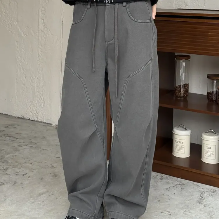 冬季新款高品质轻奢男士加厚绒加厚牛仔裤宽松直筒实体店同款