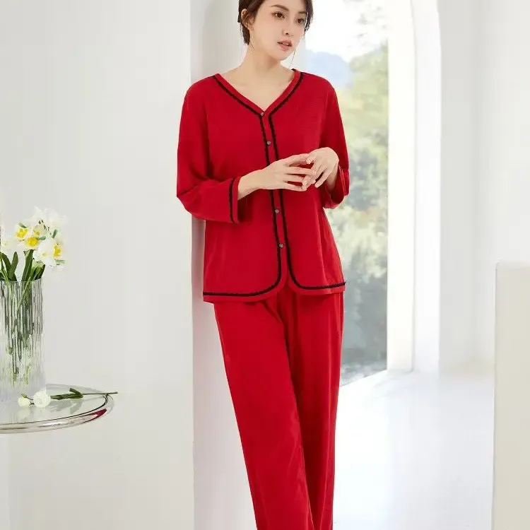女士红色本命年长袖舒适家居服套装