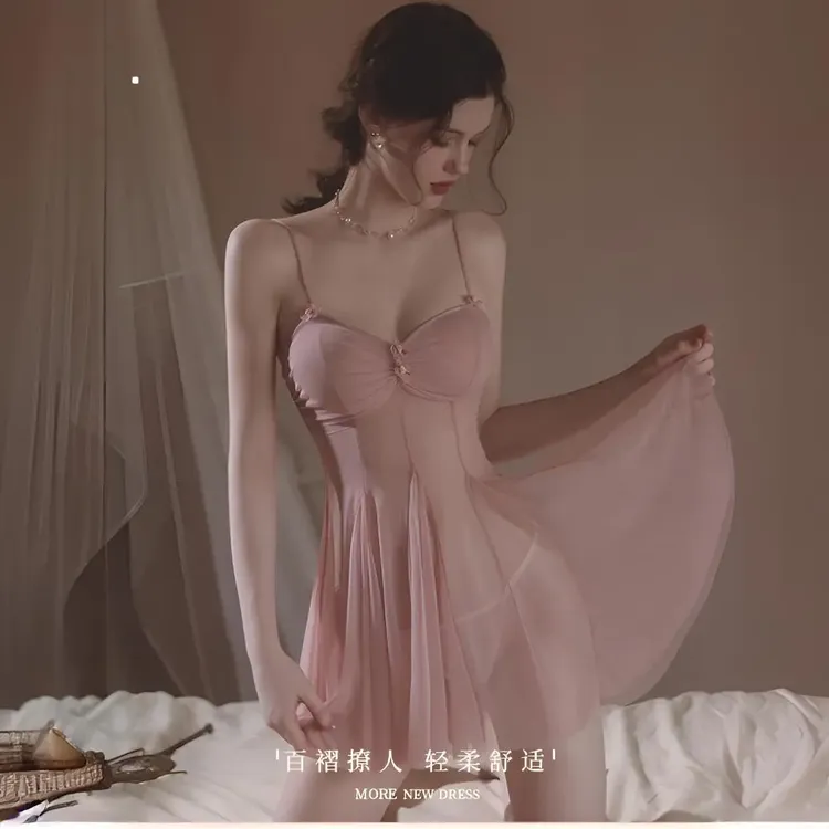 【秒杀】性感女睡裙诱惑吊带睡衣大码网纱内衣舒适夏季战袍法式