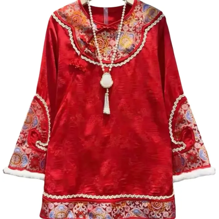 2025冬季新款大码女装时尚洋气新中式国风盘扣刺绣衬衫上衣打底衫