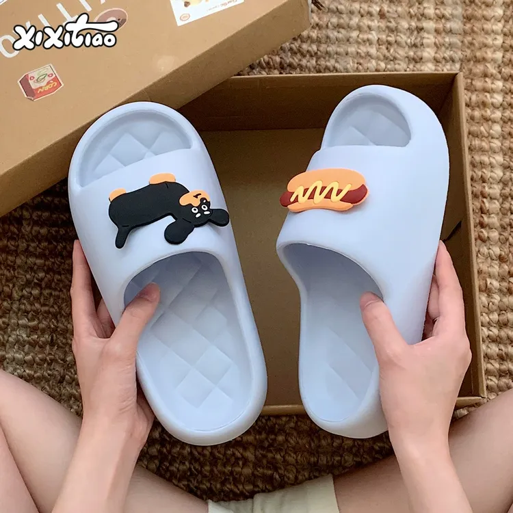 细细条 情侣趣味狗狗拖鞋eva软底浴室防滑防臭夏季男女菱格凉拖鞋
