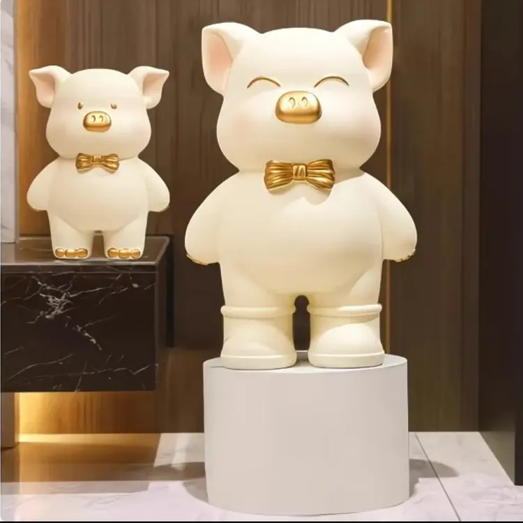网红呆萌发财小猪客厅摆设雕塑陶瓷存钱罐可爱创意轻奢大型公仔