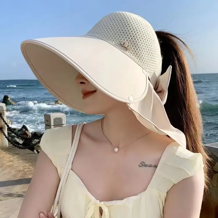 夏季遮阳帽显脸小披肩防晒遮阳女夏季户外出游骑车防紫外线太阳帽