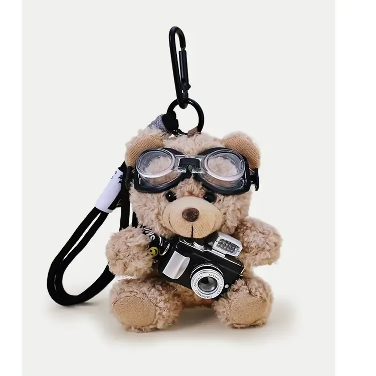 闪光相机小熊包挂件毛绒玩偶包包挂件钥匙扣可爱公仔书包挂饰礼物