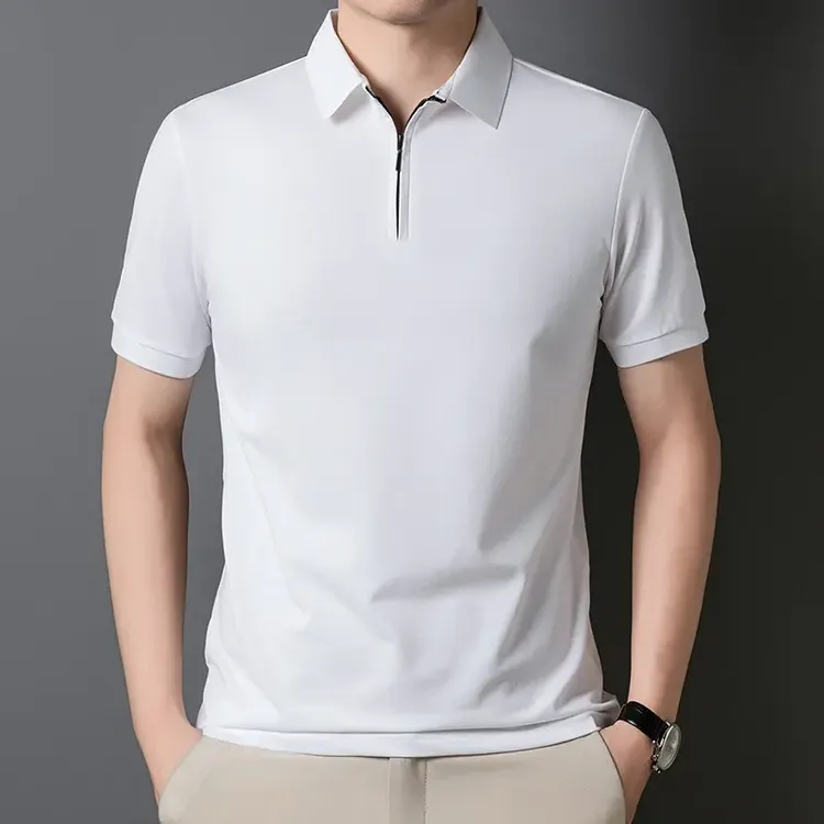 透气翻领纯色上衣T恤长袖打底衫新款男士运动拉链时尚休闲短袖M