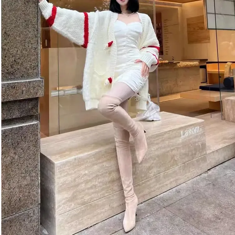 绒面性感长靴女2025新款显瘦显腿长过膝长筒靴尖头粗跟弹力瘦瘦靴