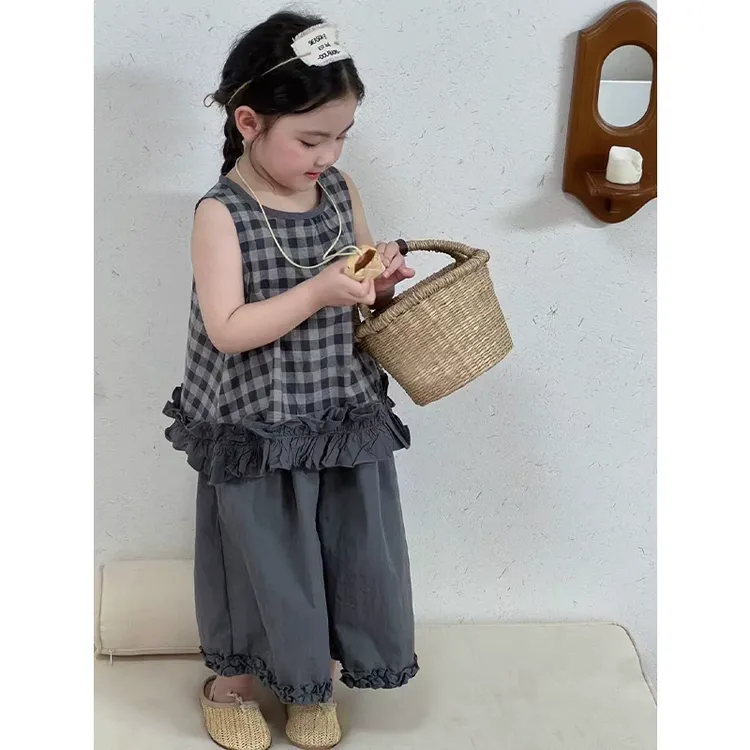 女童套装夏季薄款2新款儿童版洋气背心衫阔腿裤两件套