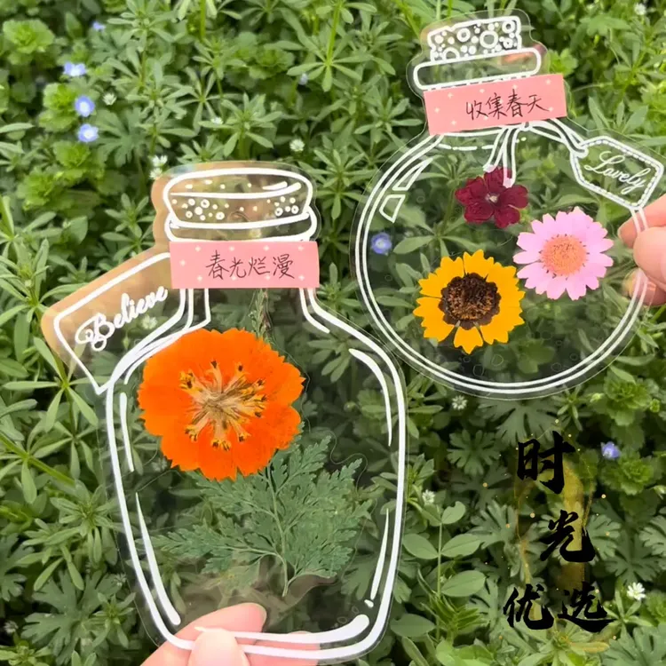 瓶子里的秋天手工DIY透明贴纸创意干花书签收集秋天树叶