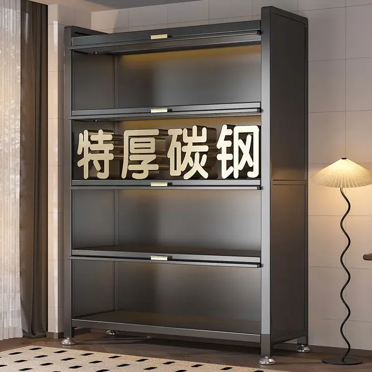 家用钢制置物架落地多层橱柜收纳储物柜多功能微波炉烤箱碗筷柜子