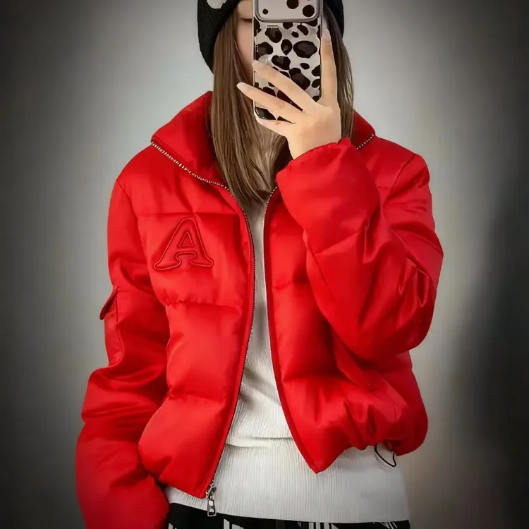 时尚百搭短款面包立领字母刺绣保暖外套