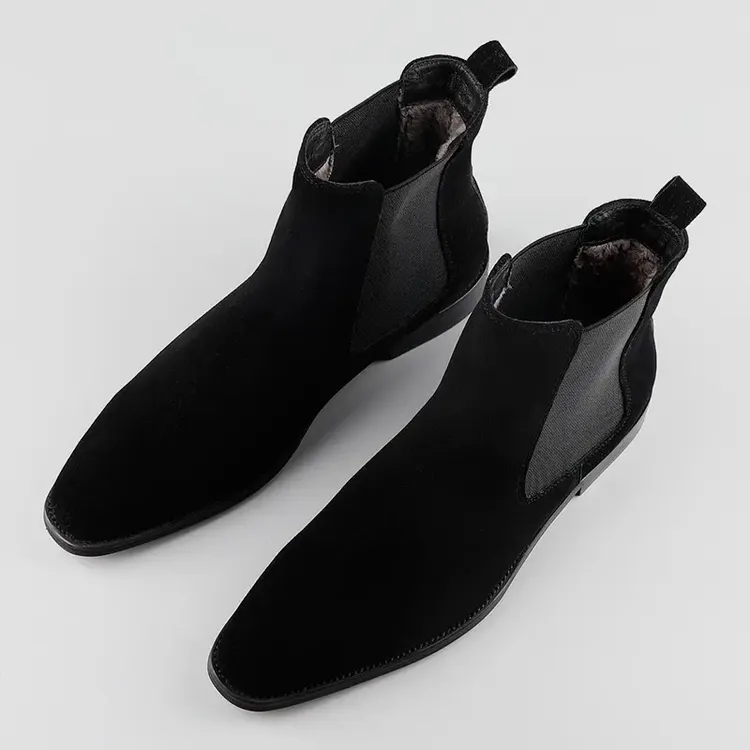 男士英伦尖磨砂皮切尔西靴潮流真皮商务休闲套筒高帮反绒皮靴男靴