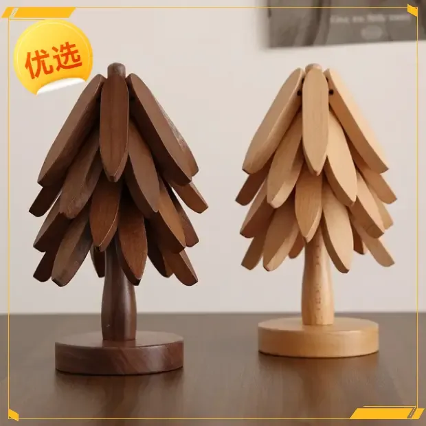 一棵树隔热垫黑胡桃实木防烫耐热垫家用圆形创意木制菜垫碗垫摆件