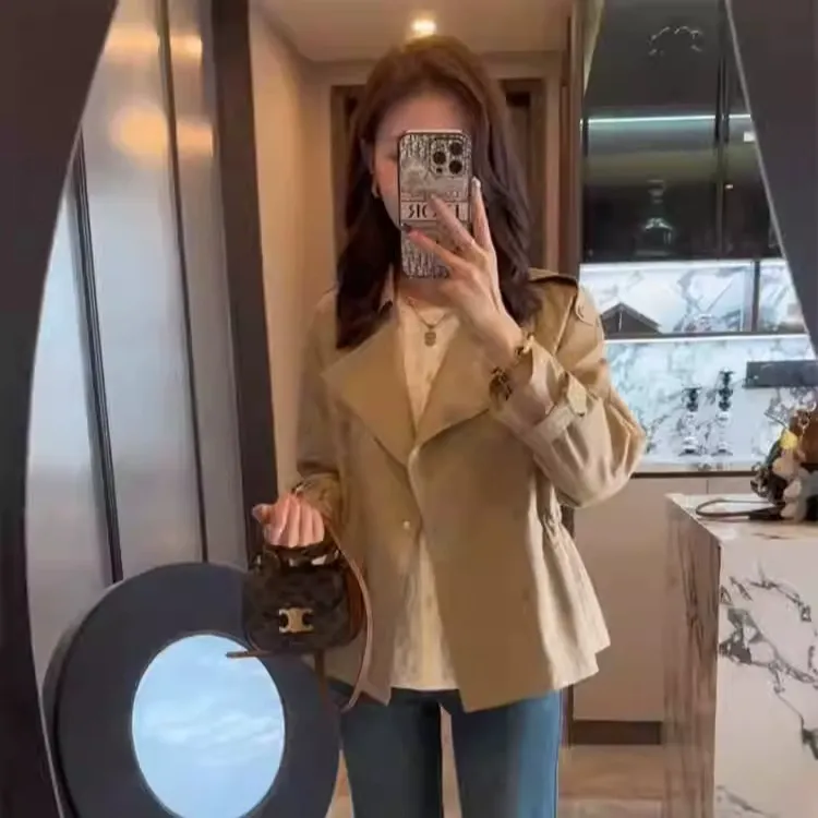 时尚高级感短款风衣外套女装2025春秋新款小个子休闲收腰显瘦上衣