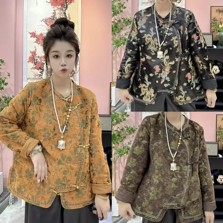 民族风秋季斜襟大码短外套长袖宽松型标准常规款薄款