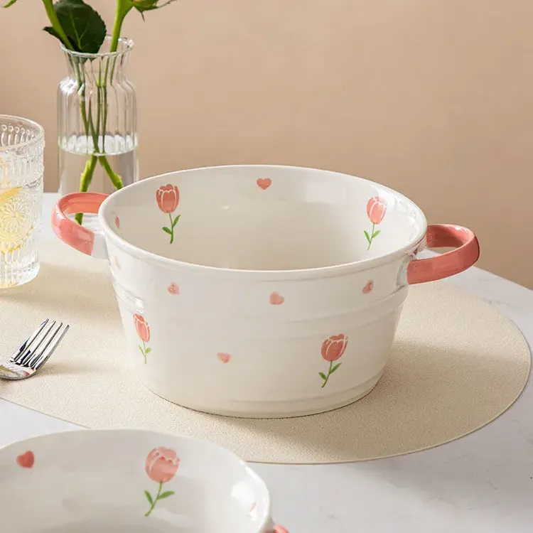 奶油双耳大汤碗家用2025新款陶瓷盛汤盆大号面碗螺蛳粉泡面碗gf