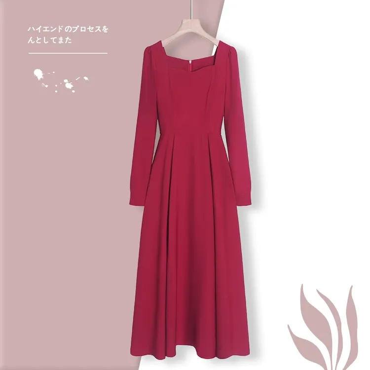 0108茶歇法式连衣裙女早春红色订婚小礼服气质长裙高级感收腰裙子