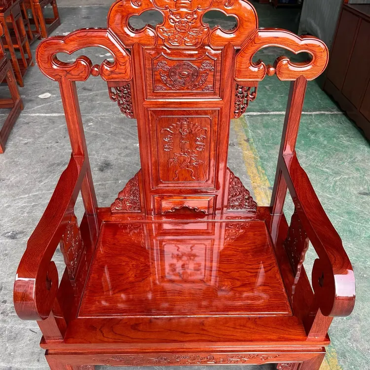 巴花实木宝座主人椅办公靠背椅中式茶道官帽椅单人茶椅