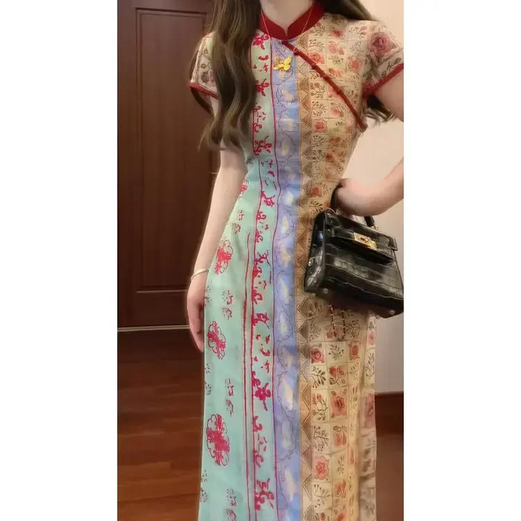【朝花夕拾】新中式国风复古碎花改良旗袍连衣裙民族风气质长裙8322