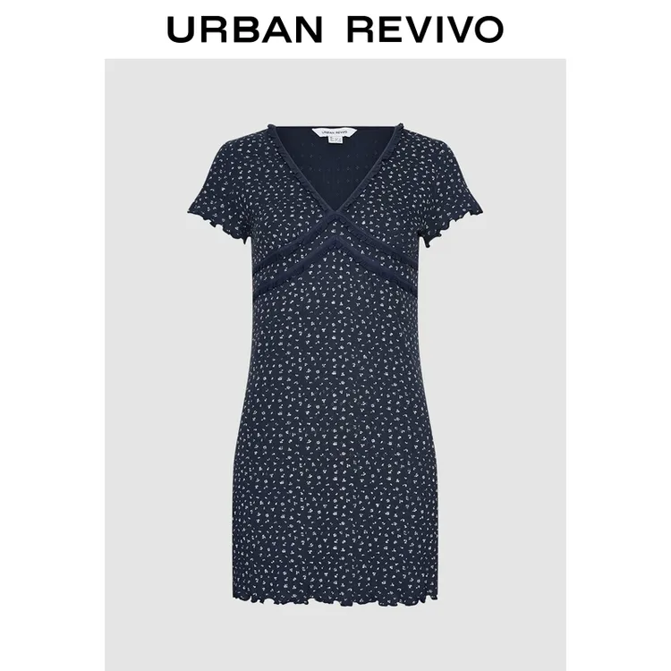 UR2025春季新款女装氛围感休闲田园风碎花V领连衣裙UYL750053