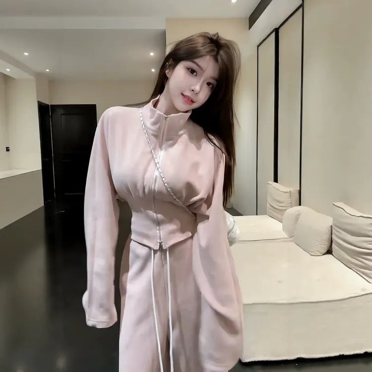 冬季加绒加厚韩版休闲运动套装长裤女