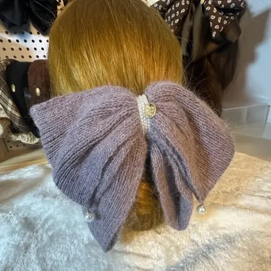 韩系简约毛线蝴蝶结抓夹女秋冬温柔气质后脑勺盘发鲨鱼夹发饰头饰