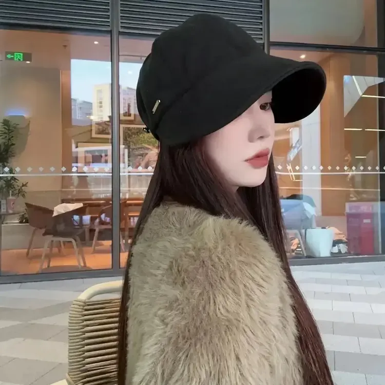 韩版加宽遮脸鸭舌帽子女春秋百搭显脸小渔夫帽韩版加大休闲帽DE