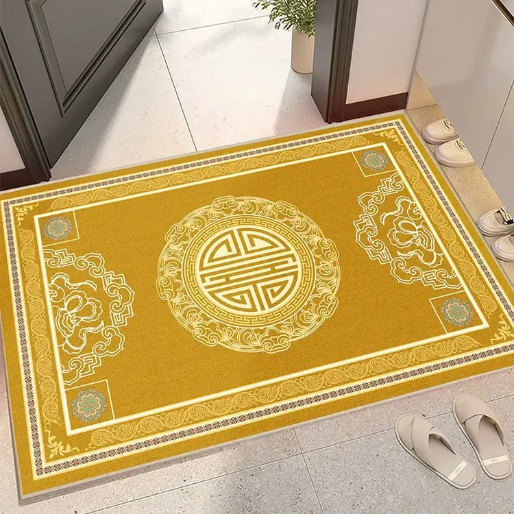 金色中式吉祥入户门地垫防滑室内进门外地毯家用黄色门口蹭垫子
