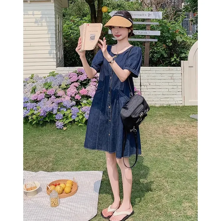 高级感薄款牛仔连衣裙女小个子夏季2025新款港风复古休闲减龄裙子