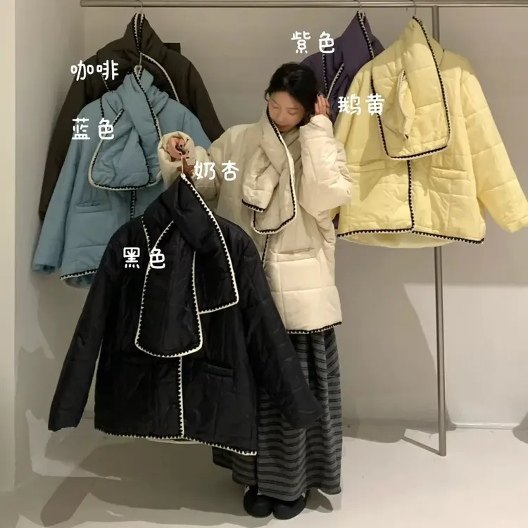 韩版时尚加大气质小香黑色拼接厚款宽松棉服新款时尚网红新款棉服