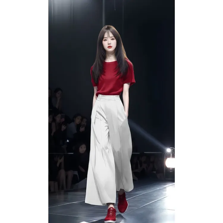 五一出游穿搭女装干金清冷感贵系洋气衣服短袖高腰阔腿裤两件套女